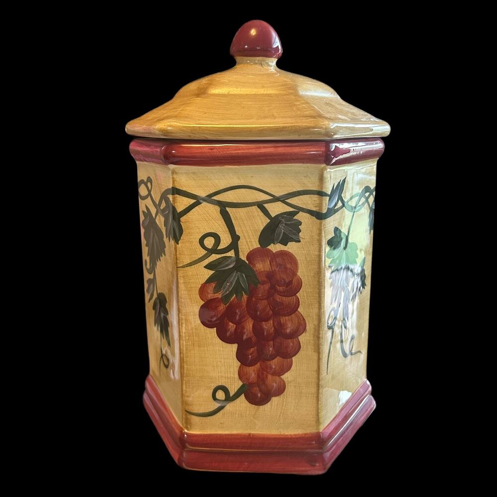 Nonni’s Tuscan Grapes Ceramic Biscotti Cookie Jar Canister, Sealing Lid